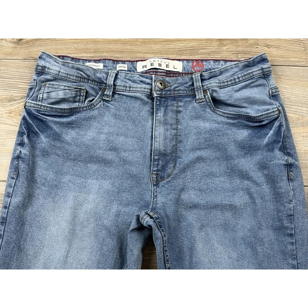 Artful Rebel Jeans Mens‎ 34x32 Light Wash Slim Straight Denim 5 Pocket Zip Fly